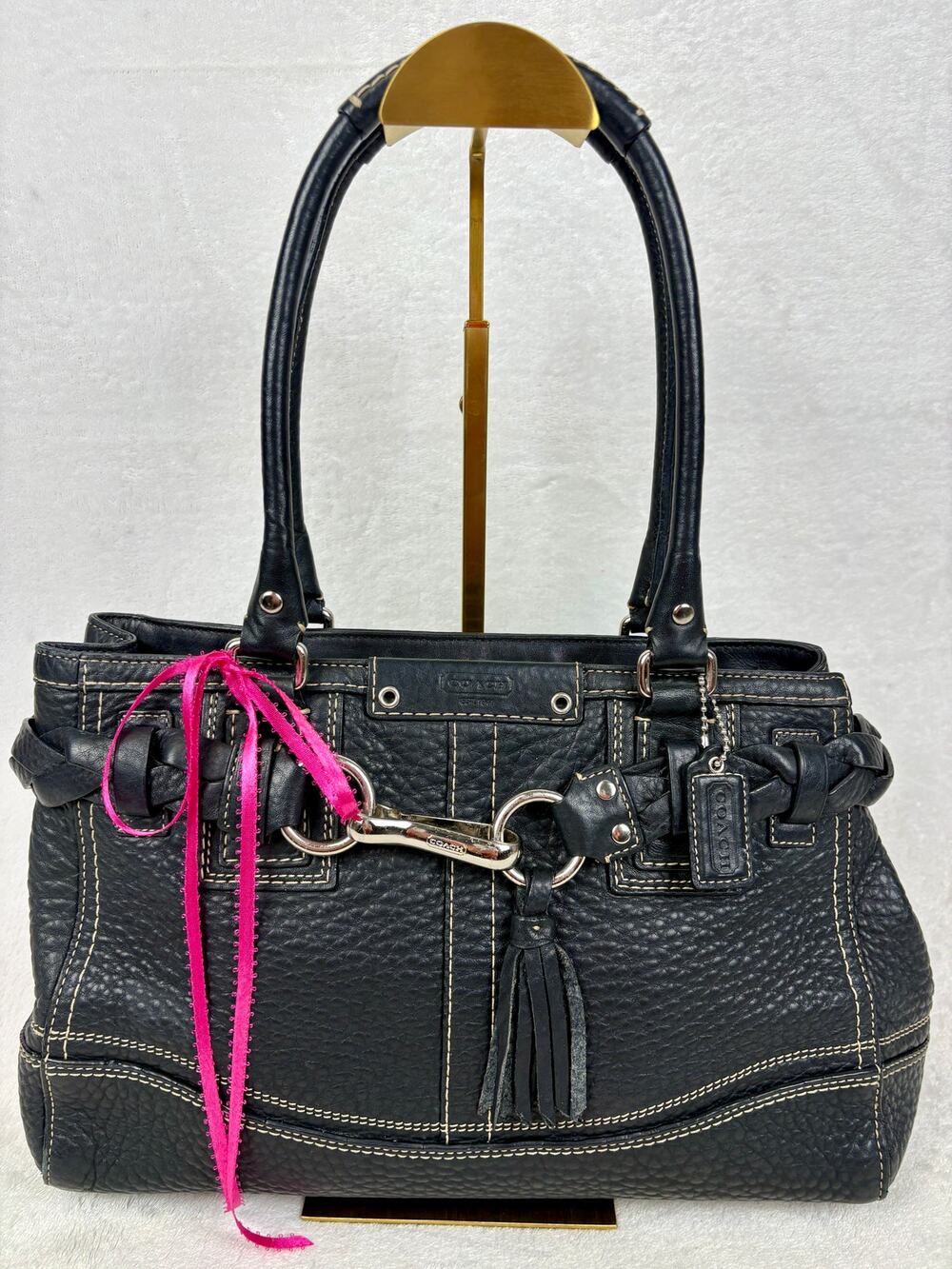 Coach Vintage Y2K Hamptons Braided Carryall in Black Pebble Leather